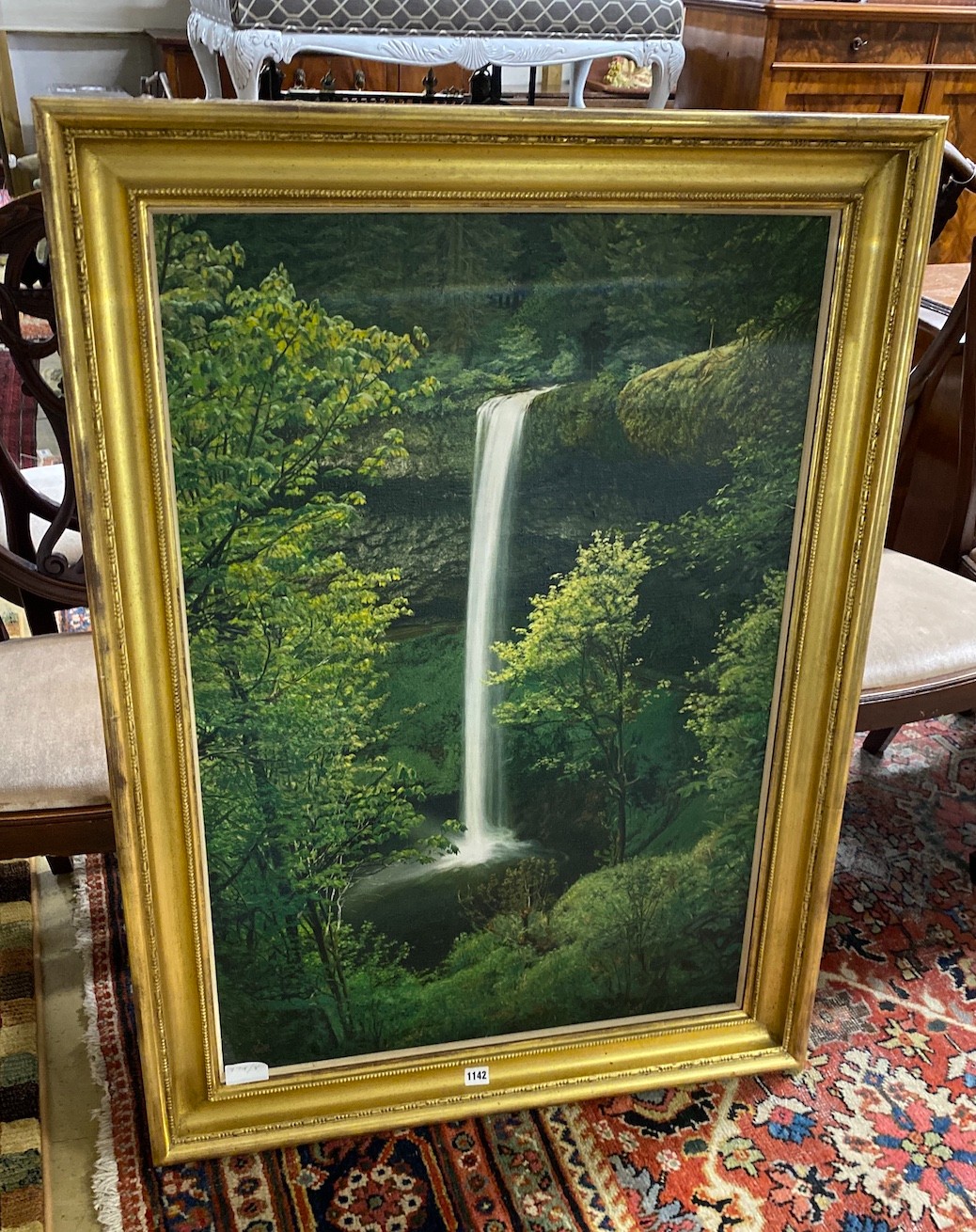 A contemporary oil on canvas, Waterfall, gilt frame, 67 x 98cm